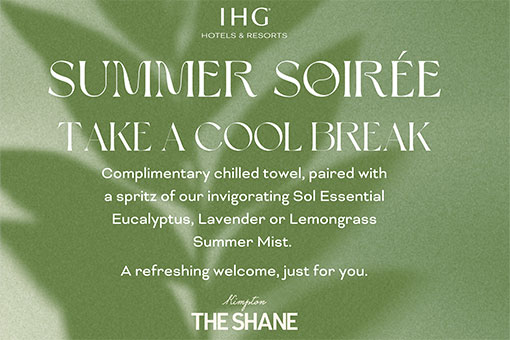 Take a cool break - complimentary lemongrass chilled towel, paired with a spritz of our invigorating Sol Essential Summer Mist. A refreshing welcome just for you.