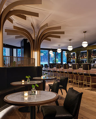 Bar area with additional Seating and Modern light fixtures