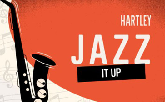 Jazz Night event graphic reading "Hartley, Jazz it Up"