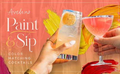 flyer for paint and sip with two hands toasting with cocktails